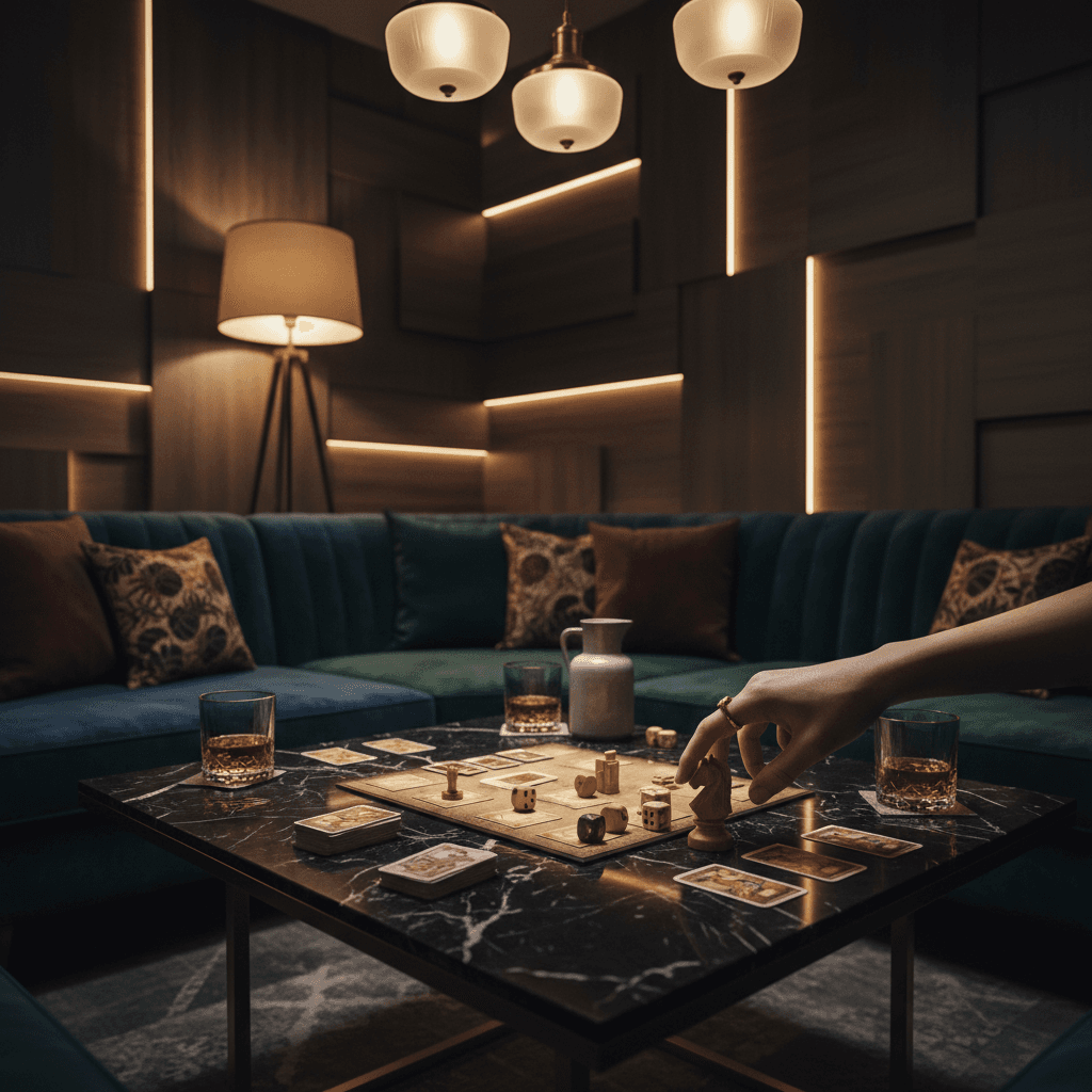 Luxury private sitting room with warm candlelight and elegant seating