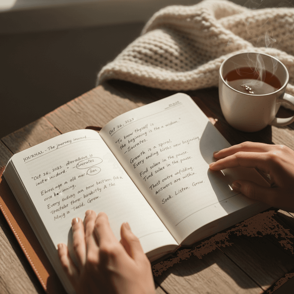 Book and tea in quiet, peaceful setting